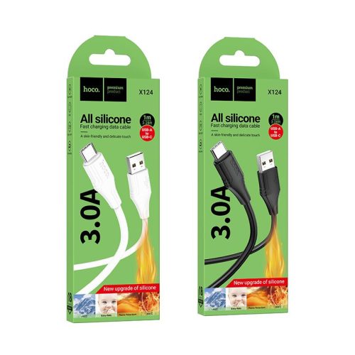Szilikon kábel USB A-ról USB C-re Hoco 3A 1 m X124 fehér
