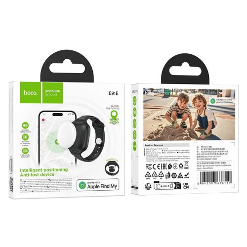 Helymeghatározó, kompatibilis az Apple Find My rendszerrel, Hoco E91E karkötő típus fekete