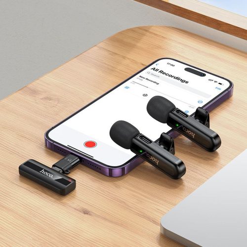 Vezeték nélküli dupla mikrofon Lightning / USB C Hoco L20A fekete
