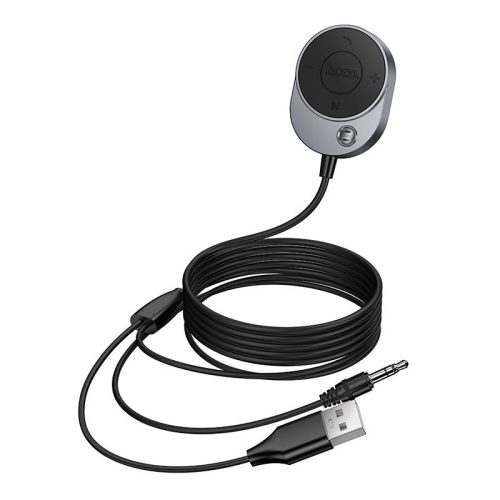 Vezeték nélküli autós vevő Hoco AUX Bluetooth kábellel Jack 3,5 mm E150 fém szürke