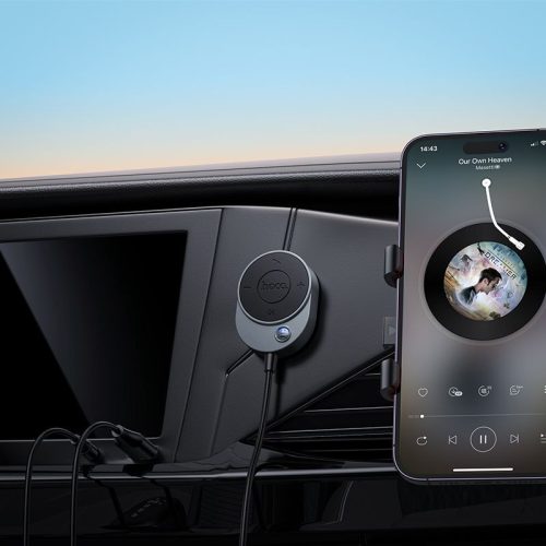 Vezeték nélküli autós vevő Hoco AUX Bluetooth kábellel Jack 3,5 mm E150 fém szürke