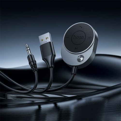 Vezeték nélküli autós vevő Hoco AUX Bluetooth kábellel Jack 3,5 mm E150 fém szürke
