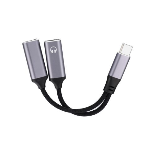 Adaptor AUX 2in1 Type C (male) to Type C (female) / Type C (female) Blue Star black [DAC] - max 25W charging