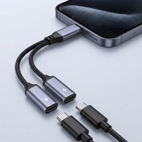 Adaptor AUX 2in1 Type C (male) to Type C (female) / Type C (female) Blue Star black [DAC] - max 25W charging