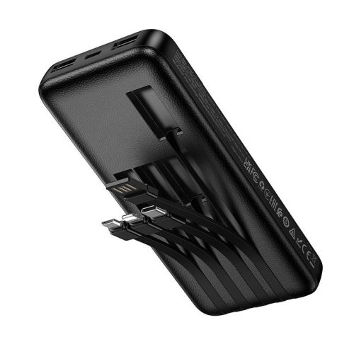 Powerbank Hoco 10000 mAh 2A with four built-in cables USB A + USB C+ Lightning + Micro USB J163 black
