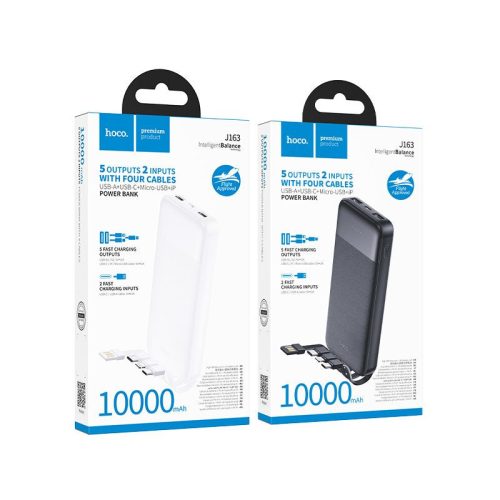 Powerbank Hoco 10000 mAh 2A with four built-in cables USB A + USB C+ Lightning + Micro USB J163 black
