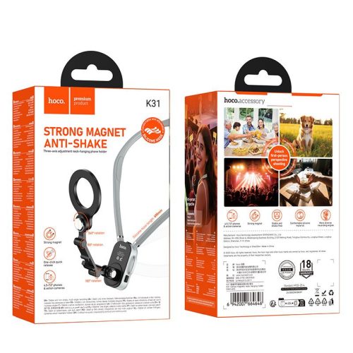 Neck magnetic phone holder Hoco K31 black gray