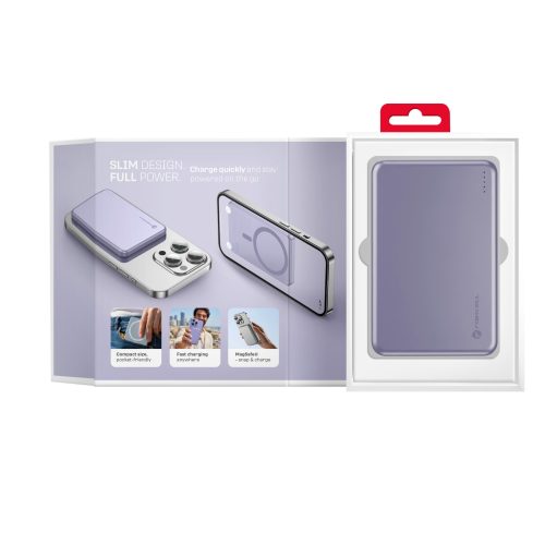 Powerbank compatible with MagSafe Forcell F-Energy Slim F5K9 QC4.0 PD3.0 15W 5000 mAh purple