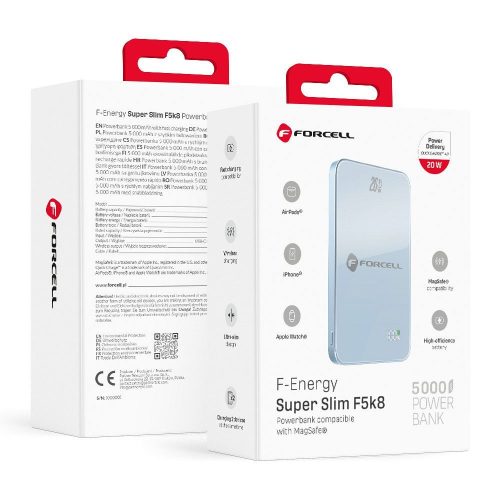Powerbank compatible with MagSafe Forcell F-Energy SuperSlim F5K8 QC4.0 PD3.0 15W 5000 mAh blue
