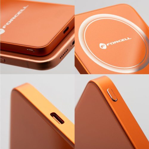 Powerbank compatible with MagSafe Forcell F-Energy SuperSlim F5K8 QC4.0 PD3.0 15W 5000 mAh orange