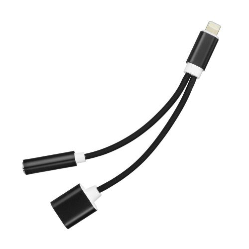 Adapter AUX 2in1 Lightning (férfi) to Lightning (női) / Jack 3,5 mm (női) fekete