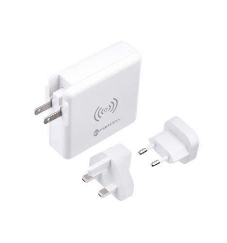 Multifunction charger Forcell F-Energy 4in1 2 x USB A + USB C 15W + power bank 8000mAh + wireless charging white