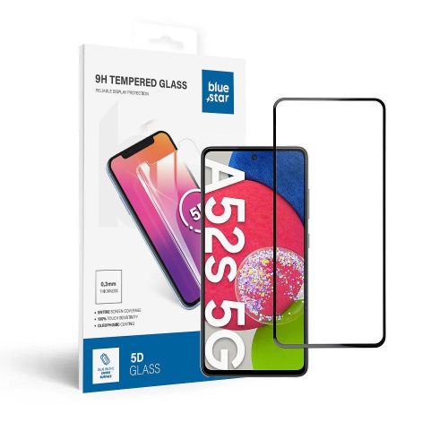 Edzett üveg kék Star - SAMSUNG A52/52s 5G/LTE Full Face (teljes ragasztós, kerettel/kis méret) - fekete Edzett üveg kék Star