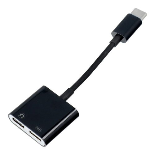Adaptor AUX 2in1 Type C (férfi) to Type C (női) / Type C (női) BULK fekete [DAC]