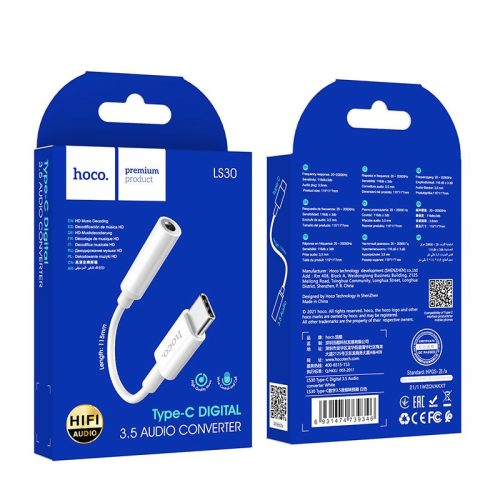 Adapter AUX USB C to Jack 3,5 mm Hoco LS30 white
