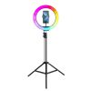 LED Ring Stream RGB lámpa 12" FULL COLOR mobil tartóval + fekete állvánnyal