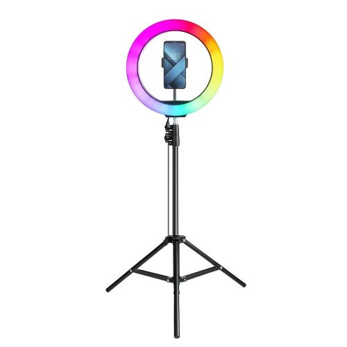 LED Ring Stream RGB lámpa 12" FULL COLOR mobil tartóval + fekete állvánnyal
