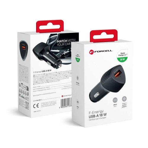 CELL F-ENERGY Carbon CC50-1A autós töltő USB A QC3.0 3A 18W fekete