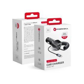   Car charger Forcell F-Energy Carbon USB A QC3.0 PD 3A 38W with cable USB C CC50-1AC black