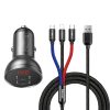 BASEUS autós töltő 2 x USB A digitális kijelzővel + kábel 3 az 1-ben Micro USB / Lightning / Type C 4,8A 24W TZCCBX-0G fekete