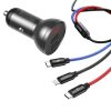 BASEUS autós töltő 2 x USB A digitális kijelzővel + kábel 3 az 1-ben Micro USB / Lightning / Type C 4,8A 24W TZCCBX-0G fekete