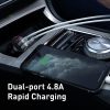 BASEUS autós töltő 2 x USB A digitális kijelzővel + kábel 3 az 1-ben Micro USB / Lightning / Type C 4,8A 24W TZCCBX-0G fekete