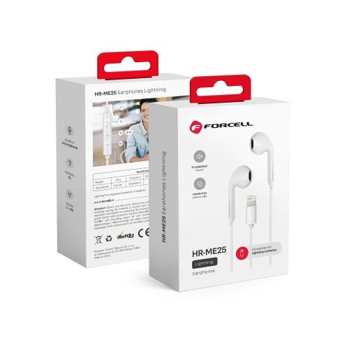 CELL F-AUDIO HR-ME25 vezetékes fülhallgató Lightning csatlakozóval és mikrofonnal, fehér
