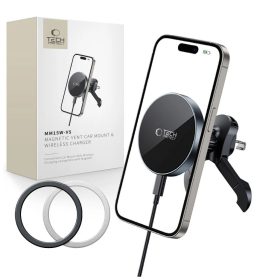   TECH-PROTECT MM15W-V5 mágneses MAGSAFE stabil szellőző autós tartó vezeték nélküli töltő 15W fekete