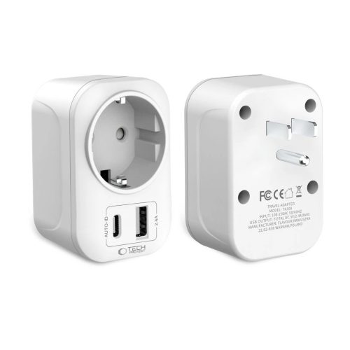 TECH-PROTECT TA100 utazási adapter US TO EU fehér
