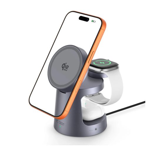 TECH-PROTECT QI2.2-25W-A48 3IN1 MAGNETIC MAGSAFE vezeték nélküli töltő sötétszürke