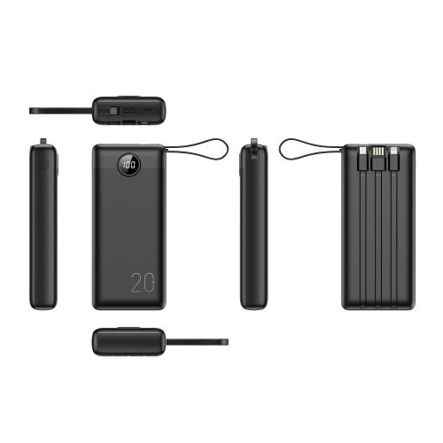 Powerbank Veger C20 (W2047 / W2059) 20000 mAh with built-in Micro-USB cables / Type C / Lightning black