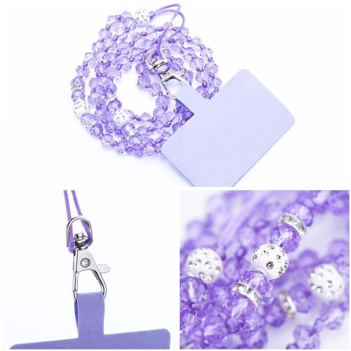 CRYSTAL DIAMOND Phone lanyard, Phone pendant / cord length 74cm (37cm in the loop) / on neck - purple