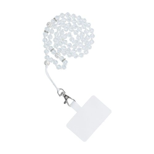 CRYSTAL DIAMOND telefon pánt, telefon medál / zsinór hossza 74 cm (37 cm a hurokban) / nyakban - fehér