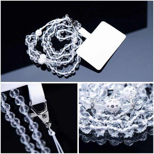 CRYSTAL DIAMOND telefon pánt, telefon medál / zsinór hossza 74 cm (37 cm a hurokban) / nyakban - fehér