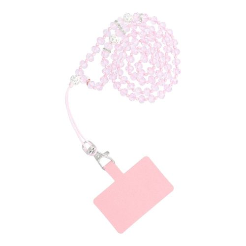 CRYSTAL DIAMOND Phone lanyard, Phone pendant / cord length 74cm (37cm in the loop) / on neck - világos rózsaszín