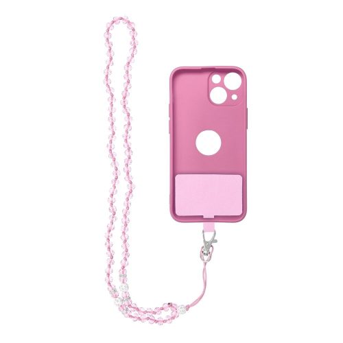 CRYSTAL DIAMOND Phone lanyard, Phone pendant / cord length 74cm (37cm in the loop) / on neck - világos rózsaszín