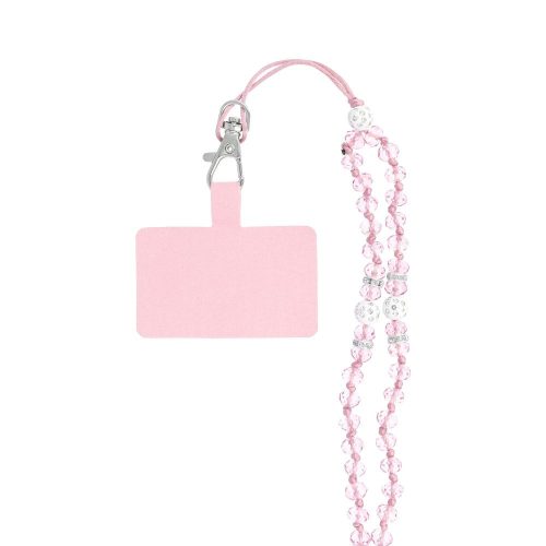 CRYSTAL DIAMOND Phone lanyard, Phone pendant / cord length 74cm (37cm in the loop) / on neck - világos rózsaszín