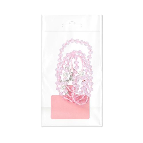CRYSTAL DIAMOND Phone lanyard, Phone pendant / cord length 74cm (37cm in the loop) / on neck - világos rózsaszín