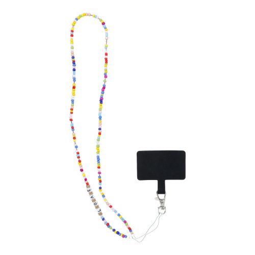PIXIE Phone nyakba akasztható pánt, Telefontartó függő / zsinór hossza 68cm (34cm hurokban) / nyakban - gyöngyökkel