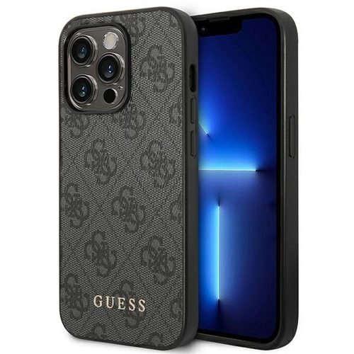 GUESS tok IPHONE 14 Pro-hoz GUHCP14LG4GFGR (4G arany Logo) szürke