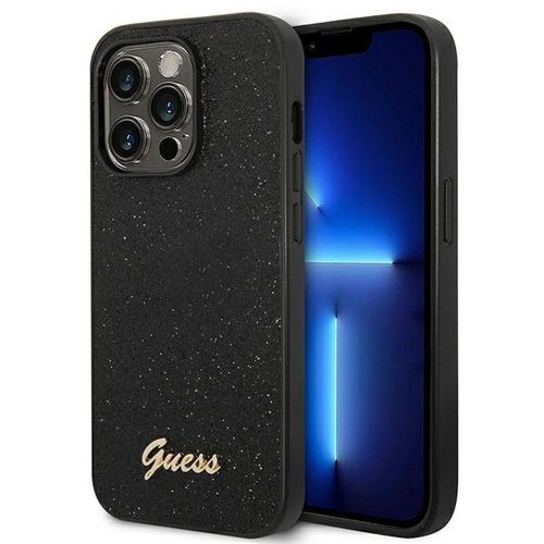 GUESS tok az IPHONE 14 Pro-hoz GUHCP14LHGGSHK (Glitter Flakes Script Metal Logo) fekete