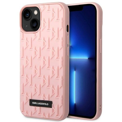KARL LAGERFELD case for IPHONE 14 Plus KLHCP14MRUPKLPP (3D Rubber Case Monogram Pattern Metal Plate) pink