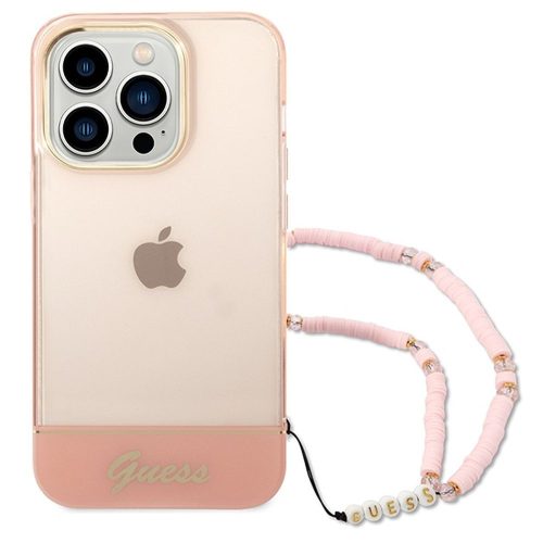 GUESS case for IPHONE 14 Pro Max GUHCP14XHGCOHP (IML Electro Cam w. Strap Translucent) pink