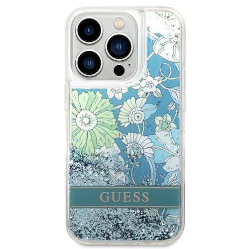 GUESS tok az IPHONE 14 Pro készülékhez GUHCP14LLFLSN (Liquide Glitter Flower) zöld