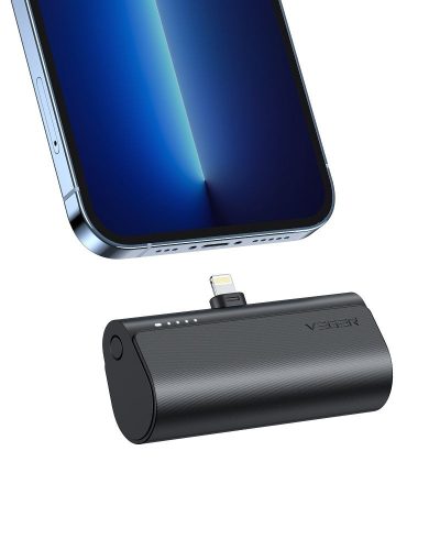 VEGER powerbank 5000 mAh beépített csatlakozóval Lightning PD QC3.0 3A 20W PlugOn (W0556P) fekete