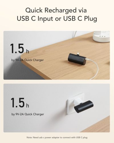 Powerbank Veger PlugOn (W0556/V0556) PD QC3.0 3A 20W 5000 mAh with a built-in connector Type C black
