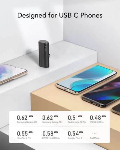 Powerbank Veger PlugOn (W0556/V0556) PD QC3.0 3A 20W 5000 mAh with a built-in connector Type C black