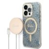 GUESS szett iPHONE 14 Pro-hoz kompatibilis MagSafe technológiával GUBPP14LH4EACSB (Csomag / Tok + Töltő / 4G) arany kék