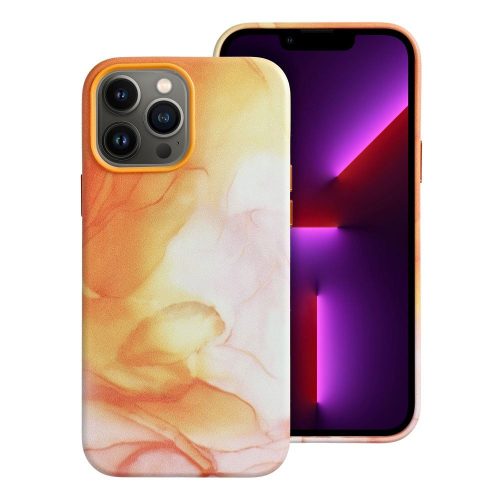 bőr MAG COVER tok IPHONE 13 Pro Max számára, narancs fröccsenés mintával