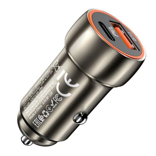 Car charger Hoco USB A + USB C PD QC3.0 3A 20W Z46A metal gray